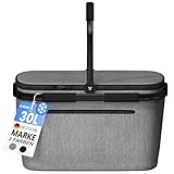 Cottara® Thermo Einkaufskorb Kühltasche groß | isolierter Einkaufskorb mit Deckel, verstärktem Boden, Frontfach mit Reißverschluss | Ideal als Kühlkorb oder Picknick Korb (Grau)