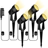 Bomcosy Gartenbeleuchtung, 14M/4er Set Gartenleuchte mit Erdspieß, DC 27V 600LM IP65 Wasserdicht LED Gartenstrahler mit Stecker, Warmweiß Scheinwerfer Gartenlampe Wegbeleuchtung Spot Außenbeleuchtung