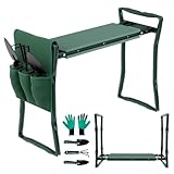 Midyb Kniebank für Gartenarbeit, Gartenhocker Klappbar mit Eva-Schaumkissen, Gartenhocker mit Faltbarer Arbeitstasche, 2 in 1 Kniebank bis Belastbarkeit 150 KG, 59 x 28 x 49 cm (Grün)