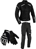 BOSmoto DAMEN MOTORRADKOMBI JACKE + HOSE + HANDSCHUHEN - BIKE MOTORRAD ROCKER TOURING,Sommer (M), Schwarz