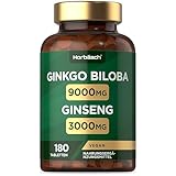 Ginkgo Biloba und Ginseng Tabletten | Ginkgo 9000 mg & Koreanische Ginsengwurzel 3000 mg | 180 vegane Tabletten | von Horbaach