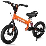 Rennmeister Kinder Laufrad ab 2 Jahren Bremse Aufprallschutz 50kg Belastbar Fahrrad Luftreifen Lauflernrad Lenkrad Sattel Gummigriffe Federung Orange