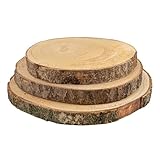 Ideen mit Herz | Deko-Baumscheiben rund | 3er Set | mit Rinde | 3 verschiedene Größen | Ø 16 bis 25 cm | 2 cm dick | Holzscheibe | runde Holzplatte | Deko-Tablett | unbesäumt