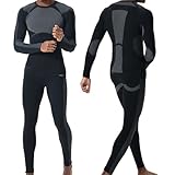 FlowFlex Herren Funktionswäsche Skiunterwäsche Herren Set,Thermounterwäsche Männer Sport für Joggen,Radfahren,Fußball,Skifahren,Motorrad (Schwarz, XS/S)