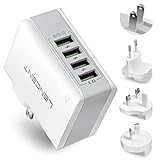 LENCENT Reiseadapter [Auto-ID Tech] USB Wand Ladegerät, 4-Port Ladestecker Netzteil Universal Charger Adapter mit EU/USA/UK England/AUS Deutschland Stecker für iPhone, Samsung, iPad, Tablet