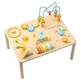 Qoukonao Kinder Aktivitätstisch,Lerntisch - Holzspielzeug Mit Perlenlabyrinth Und Formensortierer Für Kinder Mädchen Kindergarten Krippe