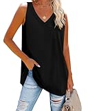 Fisoew Damen Tank Top V-Ausschnitt Blusentop Oberteile Sommer Basic locker lässig Vest Tops Bluse,Schwarz,XL