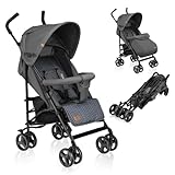 LIONELO Elia Buggy Klein Zusammenklappbar Kinderwagen Bis 15 Kg, Rücken Und Fußstützenverstellung Hinterradbremse, Moskitonetz, Beinwärmer, Einkaufskorb - Graphit