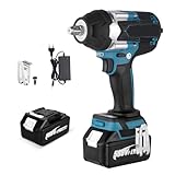 QIAKEFE Schlagschrauber, kabellos, Drehmoment Maxi, 1800 N.m, 3 Geschwindigkeiten, Elektro-Schlagschrauber, 1/2 Zoll, 18 V Akku 3000 mAh Li-Ion mit Schnellladegerät, LED-Arbeitsleuchte, für schwere