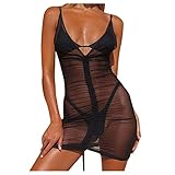 Damen Intimates Damen Sheer Mesh Urlaub Sommer Strand Bodycon Party Mini Neon Kleid Schwarz Frauen Dessous Set