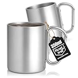 Wilhelm Sell® 2x Edelstahl Thermobecher mit Karabinergriff - 350 ml doppelwandige Isolierbecher - robuste Kaffeetassen für Camping, Wandern, Outdoor & Reisen (350ml - 2 Stück)