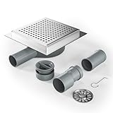 Bernkot Duschrinne Quadrat 15 * 15cm, 360° Siphon mit Geruchsstop und Haarsieb Edelstahl Ablaufrinne Bodenablauf Duschablauf sehr flach DN50 DN40