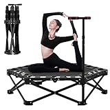 Fitness Trampolin Indoor für Zuhause,106cm Mini Trampolin mit Höhenverstellbaren Haltestangen, Belastbarkeit 200kg, für Fitness und Aerobic Training Geeignet, Faltbar und Tragbar