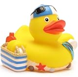 Duckshop I Badeente Strand I Quietscheente I L: 8 cm - inkl. Quietscheentchen-Schlüsselanhänger im Set I Geschenk für Urlauber