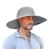 Outdoor Sonnenhut Herren Damen mit Kinnband,Faltbar Breite Krempe Bucket Hut,Summer Cap mit Nackenschutz UPF 50+ UV Schutz für Hiking Safari Strand Wanderhut Anglerhut Gartenhut Sonnenschutz Hut Grau