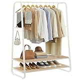 VASAGLE Kleiderständer, Garderobenständer, Garderobe, 2 Ablagen, 6 Haken in S-Form, Stahlgestell, 45 x 100 x 160 cm, für Schlafzimmer, Flur, Eingangsbereich, eichenfarben-cremeweiß RGR112W09