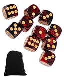 JUKOTA 10 Stücke Würfel,16mm D6 Würfel aus Acryl,Rote-Schwarze Spielwürfel mit Samtbeutel für Brettspiele,Rollenspiele,Tabletop-Spiele,Matheunterricht