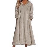 Generisch Winterkleider Damen Lang Plüsch Pulloverkleid mit Kordelzug Kapuzenkleid Fleece Thermo Sweatkleid Einfarbiges Bequem Tunikakleid Baggy Fit Midikleid Causal Modische Blusenkleid