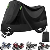 Motorrad Abdeckplane Outdoor, XXL, wasserdichte Motorradgarage mit Schlossloch, 210D Oxford-Gewebe UV-beständig Winterfest für Honda, Suzuki, Kawasaki & Meisten Mopeds, 245x 105 x 125 cm, Schwarz
