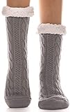 EBMORE Damen Kuschelsocken Warme Stoppersocken Rutschsichere Weihnachtssocken Dicke Hüttensocken Winter Geschenke für Frauen Weihnachten Christmas Socks Hausschuhe Socken (Grau)