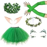 Wald Feen Kostüm Damen, Waldfee Kostüm Damen, Tüllrock Grün Enthält Feenflügel Elfenöhren Feen Stirnband Tüllrock dame n für Fasching Halloween Karneval Party, Ballett Tanzen Dress für Teenager