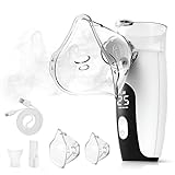 Inhalator Vernebler Inhaliergeräte für Erwachsene, Leise Ultraschall Inhalationsgerät Kinder, inhalationsgerät Set mit Mundstück und 2 Maske, 3 Geschwindigkeiten, C, Akku Hält Lange-Blau KE-N11