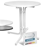 Beautissu Bistrotisch Outdoor Rund Ø 80 cm Wasserfest – Beistelltisch Balkontisch Wetterfest Gartentisch Rund Klappbar 70 cm hoch – Campingtisch Partytisch Esstisch Gastro – Weiß Bistroni
