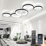 LED Deckenventilator Mit Beleuchtung 57W Deckenlampe Mit Ventilator Und Fernbedienung APP,Leise 3 Farbtemperatur 6 Geschwindigkeiten Lampe Mit Ventilator Für Schlafzimmer,Wohnzimmer (Schwarz, 5 Ringe)