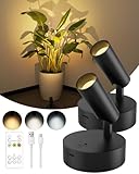 Kabellose Spotlight Aufladbar Wandstrahler Innen mit 3000mAh Akku, 3 Farben Dimmbar Wandspot mit Timing Fernbedienung, Schwarz Akku Wandleuchte für Bilderbeleuchtung Pflanzenbeleuchtung [2er Set]