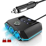 OOWOLF Zigarettenanzünder Verteiler, 120W Auto KFZ Ladegerät Adapter, 3 Fach 12V/24V Stecker Ladekabel Splitter mit 3 USB Anschlüsse +1 Typ-C KFZ Verteiler für Smartphone, Tablet, GPS, Navi