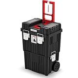 Kistenberg 2 in 1 Werkzeugtrolley Werkzeugkiste Werkzeugkasten Werkstattkoffer Rollende Werkstatt (Klemmverschlüssen, Organizer im Deckel, Staubdicht, 450 x 360 x 640 mm (Mit Metall-Verschluss)