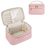 Wandering Nature Kosmetiktasche Damen Reise Schminktasche Groß Make Up Tasche Organizer mit Bürstenfach Kulturtasche PU Leder Tragbare Makeup Bag, Rosa (Patent Angemeldet)