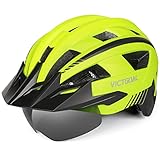 VICTGOAL Fahrradhelm MTB Mountainbike Helm mit magnetischem Visier Abnehmbarer Sonnenschutzkappe und LED Rücklicht Radhelm Rennradhelm für Erwachsenen Herren Damen (L: 57-61cm, Yellow)