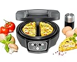 ROMMELSBACHER Omelett Chef OM 950 - Cool Touch Gehäuse, extratiefe Backmulden für 2 Omeletts, Antihaftbeschichtung, 20 Min. Zeitschaltuhr, LED-Display, Kontrolllampen, Überlaufrinne, 950 Watt