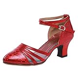 TangDao Damen Salsa Latin Tanzschuhe Tango Schuhe Riemchen Blockabsatz Pumps (Rot, Numeric_42)