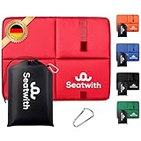 Seatwith® Gedächtnisschaum - Wärme und extremen Komfort mit Wetterfest (45x35cm) - Thermo Faltbar für Camping, Stadion und Wandern (Rot)