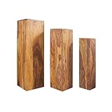 invicta INTERIOR Design Beistelltisch Säule MAKASSAR 3er Set 80cm/70cm/60cm hoch Sheesham Stone Finish Beistelltische Tische