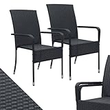 Juskys Polyrattan Gartenstühle Yoro 2er Set mit Armlehnen & Rückenlehne - 2 Stühle stapelbar - Rattan Stuhl Garten - Stapelstuhl Schwarz