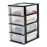Iris Ohyama, Kunststoff Schubladenbox mit 4 flachen Schubladen, Schwarz, Easy-Pull-System, A4, A5 & A6 Format, Schreibtisch Organizer für Büro, Schreibwaren, BPA-frei, Schubladenschrank, OCH-2004