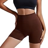 Bauchfreie Tops Sexy Damen Solide Sport Fitness Stretch schnell trocknende Laufshorts mit hoher Taille Laufhose Damen Taschen (Brown, S)