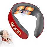 Nackenmassagegerät 9 Intensitätsstufen Intelligentes Nackenmassagegerät: Nizirioo 4 Kopf Nackenmassagegerät,Portable Nackenmassagegerät mit Wärme,Elektrisches Massagegerät für Nacken, Heimbüro, Rot