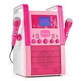 auna KA8P-V2 PK - Karaoke Anlage, Karaoke Player, Karaoke Set, 3,5 Zoll TFT-Display, 2 x Mikrofon, Lautsprecher, Video-Ausgang, CD+G-Player, CD-Player, MP3-fähig, Echo, AUX, pink