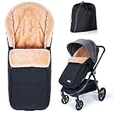 Orzbow Künstliches Schaffell Winterfußsack für Buggy | Waschbar Baby Fußsack Kinderwagen für Babyschale | Wetterfest Baby Schlafsack Winter Passend Für Kinderwagen (Schwarz)