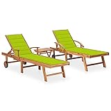 ShGaxin Sonnenliegen 2 STK. mit Tisch und Auflagen Massivholz Teak, Gartenliege, Liegestuhl, Sonnenstuhl, Sonneninsel Outdoor, Liegen, Gartenmöbel, Bäderliege, Relaxliege - 3073182