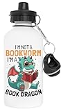 GUNMANTOR Ich Bin Ein Bücherdrache, Kein Bücherwurm Wasserflasche Weiß Aluminium Wiederverwendbar Water Bottle White Reusable