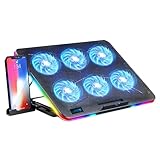 Laptop Kühler 10 RGB-Lichter Gaming Laptop Cooler mit 7 Höhenverstellbar & Handyständer, 6 2100Rpm Ultraleise Lüfter & 2 USB Anschlüsse, Notebook Kühlpads für 10-17,3 Zoll Laptop