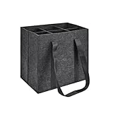 VNLCPX Flaschenträger 6 Flaschen, Stabil Filz Flaschentasche mit Griff, Faltbare Flaschenkorb für Wein Getränke Weinflaschen Bottle, Grau, 27 x 18 x 27 cm