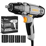 DEKOPRO 450W Schlagschrauber, 350N.m,(600rpm,4500ipm), mit 4-tlg. Steckschlüssel (17/19/21/22mm) für Haus und Auto