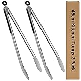 Barbecue Tongs Stainless Steel 45 cm Long Metal Kitchen Tongs Heat Resistant Silicone Handle Click Locking Barbecue Tongs for Cooking, Grilling, Buffet, Barbecue, Set of 2