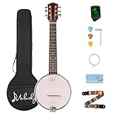 Mulucky Banjo mit 6 Saiten, Banjo-Gitarre, Konzertgröße, 66 cm, Mini-Banjitar, geschlossene Massivholzrückseite, Anfänger-Kit mit Halsstab, Gigbag Stimmgerät, Saitengurt, Plektren, BG-01